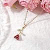 Valentine's Day Alloy Dark Red Enamel Rose Flower Pendant Necklaces NJEW-TA00183-1