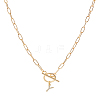 1Pc 304 Stainless Steel Chain & Brass Micro Pave Cubic Zirconia Letter Pendant Necklaces NJEW-LP0001-36Y-G-1