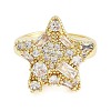 Rack Plating Brass Micro Pave Cubic Zirconia Star Open Cuff Rings for Women RJEW-C080-08G-2