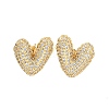 Heart Brass Pave Clear Cubic Zirconia Stud Earrings EJEW-M258-82G-1