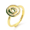 Mixed Color Enamel Initial Letter Adjustable Ring with Clear Cubic Zirconia RJEW-P045-01G-O-4