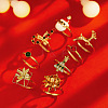 8Pcs Candy Cane/Santa Claus/Christmas Tree/Deer Alloy Enamel & Rhinestone Finger Rings Sets FS-WG280A2-02-1