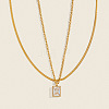 European Style Stainless Steel Pave Clear Cubic Zirconia Rectangle Pendant Snake Chain Double Layered Necklaces for Women ND1910-1