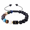 10MM Natural Black Obsidian Alphabet Beaded Braided Bracelets TO2319-12-1
