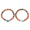 2Pcs 2 Colors Summer Beach Round Synthetic Ocean White Jade & Starfish Dyed Turquoise Beaded Stretch Bracelet Sets BJEW-JB14185-2