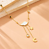 304 Stainless Steel Pave Clear Cubic Zirconia with Natural White Shell Cloud with Moon Star Tassel Pendant Necklaces for Women FS-WG2EBDD-01-2