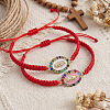 2Pcs 304 Stainless Steel & Rhinestones & Resin Link Bracelets BX1909-3-3