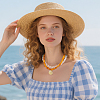Dyed Natural Freshwater Shell Chip & Transparent Frosted Glass Nuggets Beaded Brass Shell Shaped Pendant Double Layer Necklaces NJEW-OC00005-5