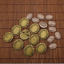 25x18mm Transparent Glass Cabochons and Vintage Alloy Brooch Cabochon Bezel Settings DIY-X0187-AB-NF