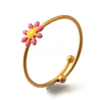 Daisy 304 Stainless Steel Enamel Open Cuff Rings for Women RJEW-M061-01G-09-1