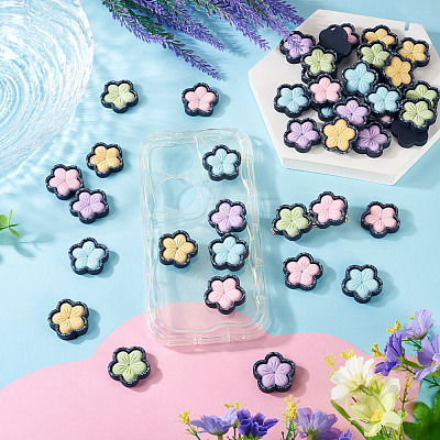 50Pcs 5 Colors Sakura Opaque Resin Cabochons CRES-TA0001-74-1