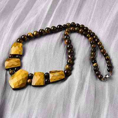 Natural Tiger Eye Faceted Bib Graduated Beaded Necklaces for Women NJEW-B128-01H-1