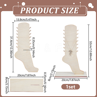 Desktop Wooden Anklet Organizer Display Stands ODIS-WH0086-190-1
