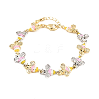 Bees Brass Micro Pave Clear Cubic Zirconia Link Chain Bracelets for Women BJEW-A148-01G-1