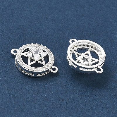 Brass Micro Pave Clear Cubic Zirconia Connector Charms CU-CBA3F77-09S-1