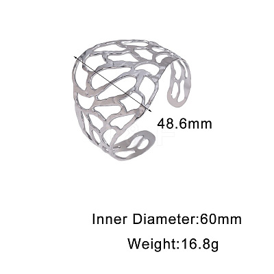 304 Stainless Steel Hollow Leaf Wide Open Cuff Bangles for Women WG4B663-02-1