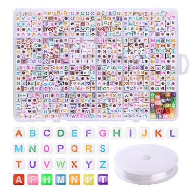 DIY 26 Letter Acrylic Beads Stretch Bracelets Kits for Children's Day DIY-LS0001-04-1