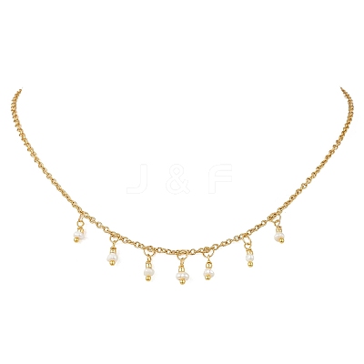 Natural Pearl Rice Pendant Bib Necklaces with 304 Stainless Steel Cable Chains NJEW-JN05944-1