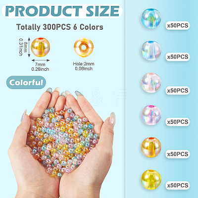 300Pcs 6 Colors Transparent Acrylic Beads MACR-TA0002-47-1