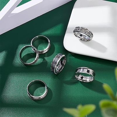 12Pcs Stainless Steel Grooved Finger Ring Settings STAS-UN0038-94D-1