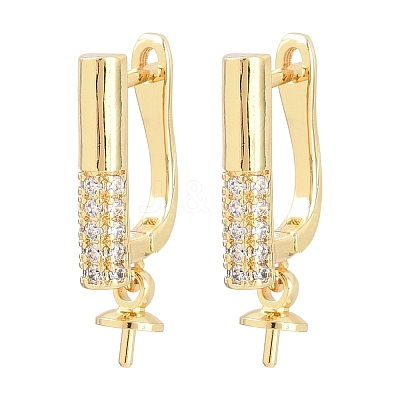 Brass Micro Pave Clear Cubic Zirconia Hoop Earring Findings KK-Z158-01G-1