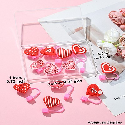 12Pcs 6 Styles Valentine's Day Theme PVC & Silicone Dustproof Straw Cap AJEW-CJ0001-26-1