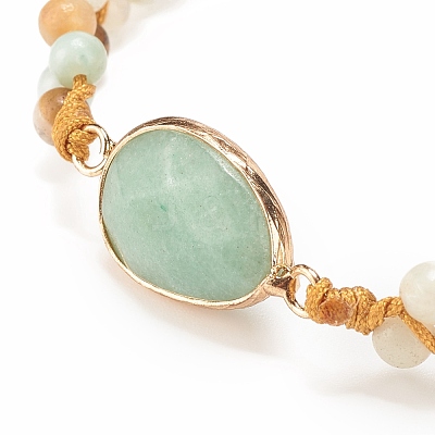 Teardrop Natural Green Aventurine Braided Bead Bracelet BJEW-JB08116-03-1