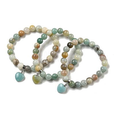 8.5mm Round Natural Flower Amazonite Beaded Stretch Bracelets BJEW-C074-01R-1