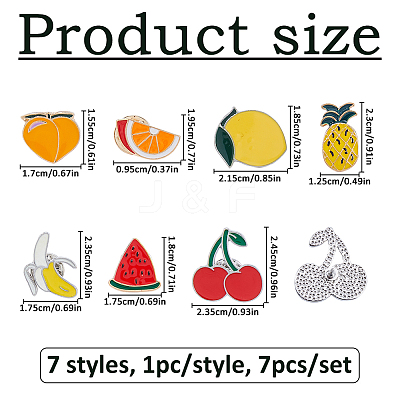 7Pcs 7 Styles Fruit Theme Alloy Enamel Lapel Pin Backs for Backpack Clothes JEWB-FH0002-86-1