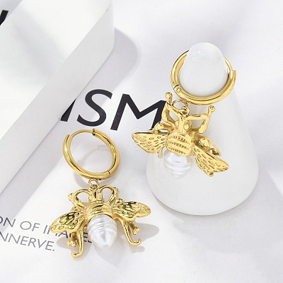 304 Stainless Steel ABS Imitation Pearl Hoop Earrings EJEW-M070-19G-1