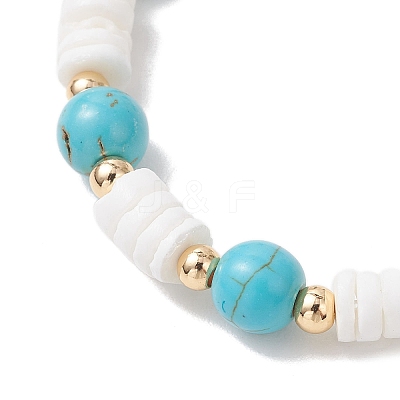 Natural White Shell & Synthetic Turquoise Beads Stretch Bracelets for Women BJEW-JB13477-02-1