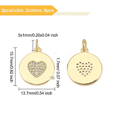 4Pcs 2 Colors Eco-Friendly Brass Micro Pave Cubic Zirconia Pendants ZIRC-BC0001-04-1