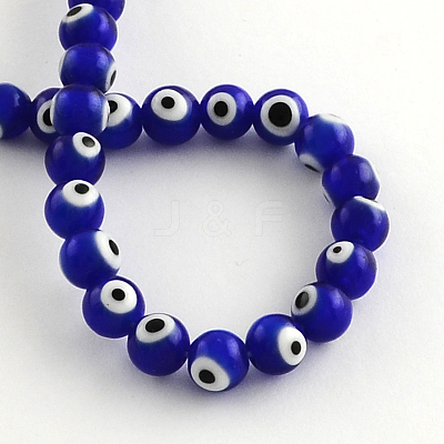 Round Handmade Evil Eye Lampwork Beads Strands X-LAMP-R114-8mm-02-1