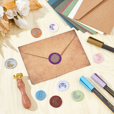 Brass Wax Seal Stamps with Wood Handle AJEW-WH0412-0210-1