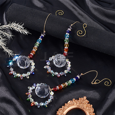 3Pcs Sunflower Copper Wire Glass Hanging Suncatchers HJEW-SP00011-1