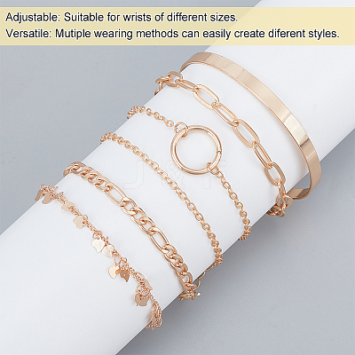6Pcs 6 Style Alloy Paperclip & Cable & Figaro Chain Bracelets Set BJEW-AN0001-09-1