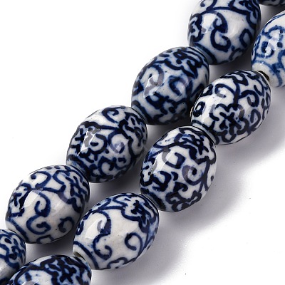 Handmade Blue and White Porcelain Beads PORC-I027-16D-1