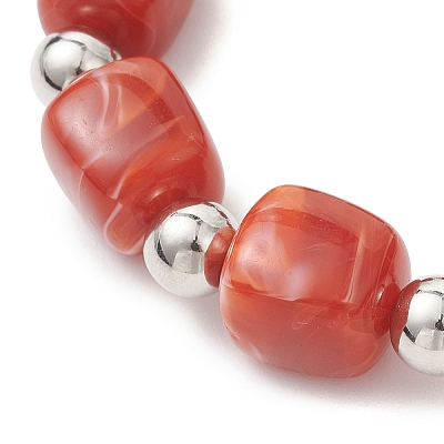 3Pcs Two Tone Acrylic & CCB Plastic Cuboid Beaded Stretch Bracelets for Women BJEW-JB13302-01-1