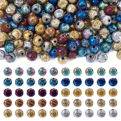 150Pcs 10 Colors Electroplated Natural Lava Rock Beads Strands G-PJ0001-03B-1