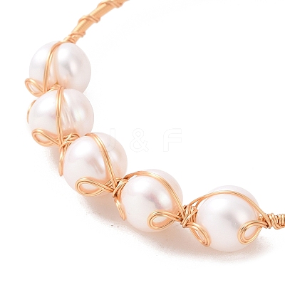 Natural Pearl Beaded Cuff Bangles BJEW-JB09416-1