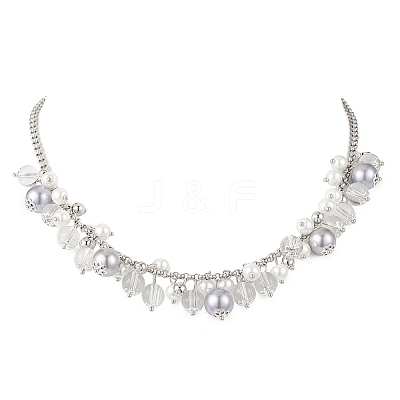 Round Glass Beaded Bib 304 Stainless Steel Rolo Chain Necklaces NJEW-JN05359-02-1