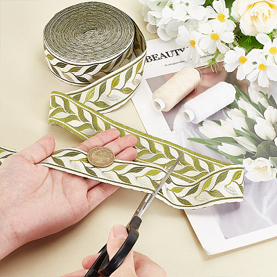 11.5~12.5M Ethnic Style Polyester Jacquard Leaf Ribbon OCOR-OC0001-43-1