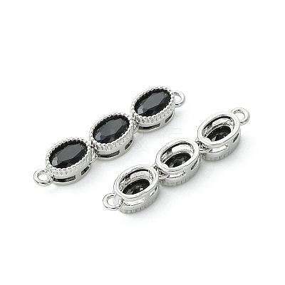 SHEGRACE Brass Pave Black Cubic Zirconia Triple Oval Links Connector Charms XGRQ3P837-645P-1