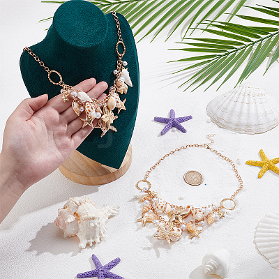 2Pcs Summer Beach Natural Shell & Resin Imitation Pearl Bib Necklaces NJEW-UN0001-55-1
