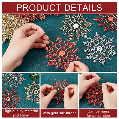 3 Bags 3 Colors Glitter Snowflake Plastic Pendant Decorations AJEW-GA0006-08-1