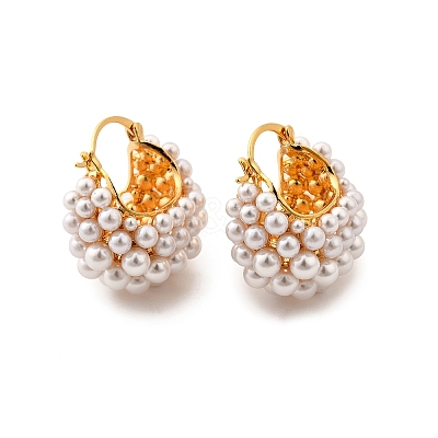 Brass ABC Plastic Imitation Pearl Basket Hoop Earrings EJEW-S270-08G-1