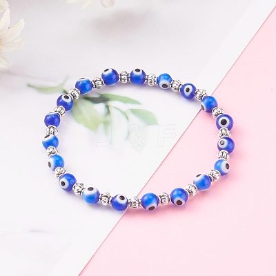 Handmade Round Evil Eye Lampwork Beaded Stretch Bracelets BJEW-JB05974-02-1
