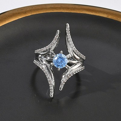Brass Micro Pave Cubic Zirconia Cuff Open Rings for Women RJEW-L343-09P-02-1
