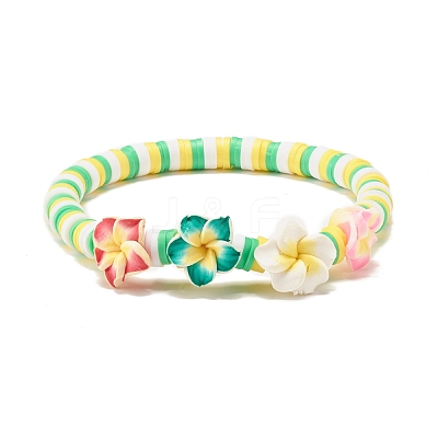 Natural Lava Rock & Handmade Polymer Clay Heishi Stretch Bracelets Set BJEW-JB07512-1