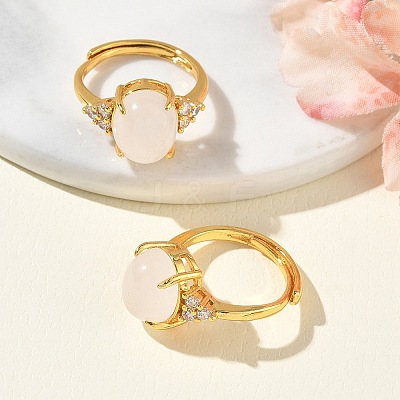 Brass Micro Pave Cubic Zirconia with Natural Quartz Crystal Cuff Open Rings RJEW-T035-01G-G-1
